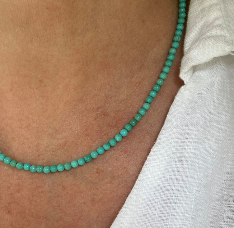 Handmade 3mm Turquoise Choker Bead Necklace Healing Reiki Energy Gift For Women