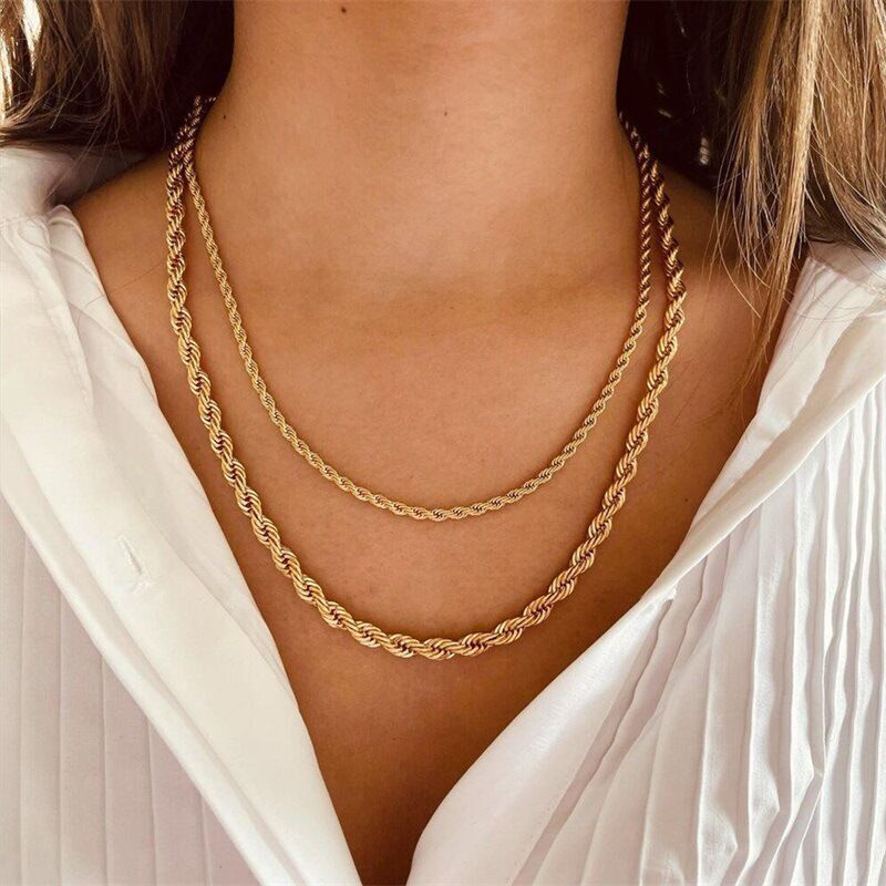 2-7mm Wholesale 18K Gold Plated Stainless Steel Women Men Rope Chain 18-32”