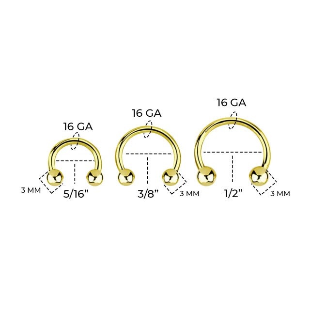 14K Gold 16G Horseshoe Septum Nose Hoop Ring Circular Barbell Threadless Push In