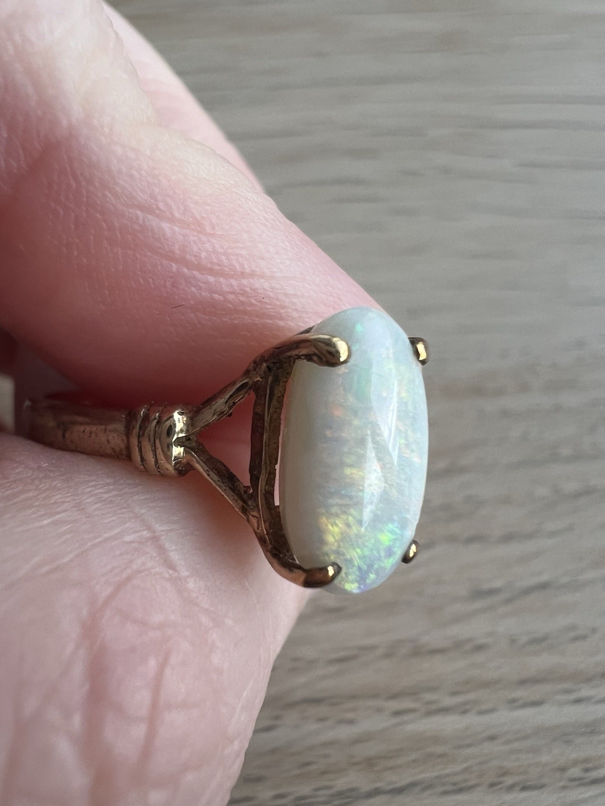 Vintage 9 Carat Solid Opal Ring with Beautiful Fire, Size Q 1/2
