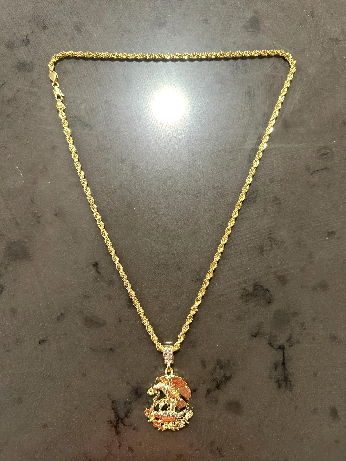 Custom Men’s 14k Gold Stamp Rope Eagle Snake 24 Inches ” 4mm Plated Necklace