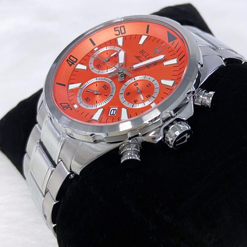 Men New Bulova Classic Orange Marine Star Stainless Steel 96B395 Watch (100MM)