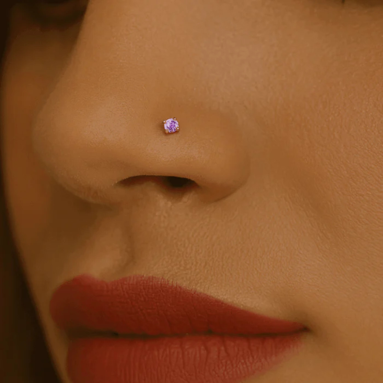 9K Solid Gold L-Bend Crystal CZ Nose Stud Pin Women’s Piercing Jewellery