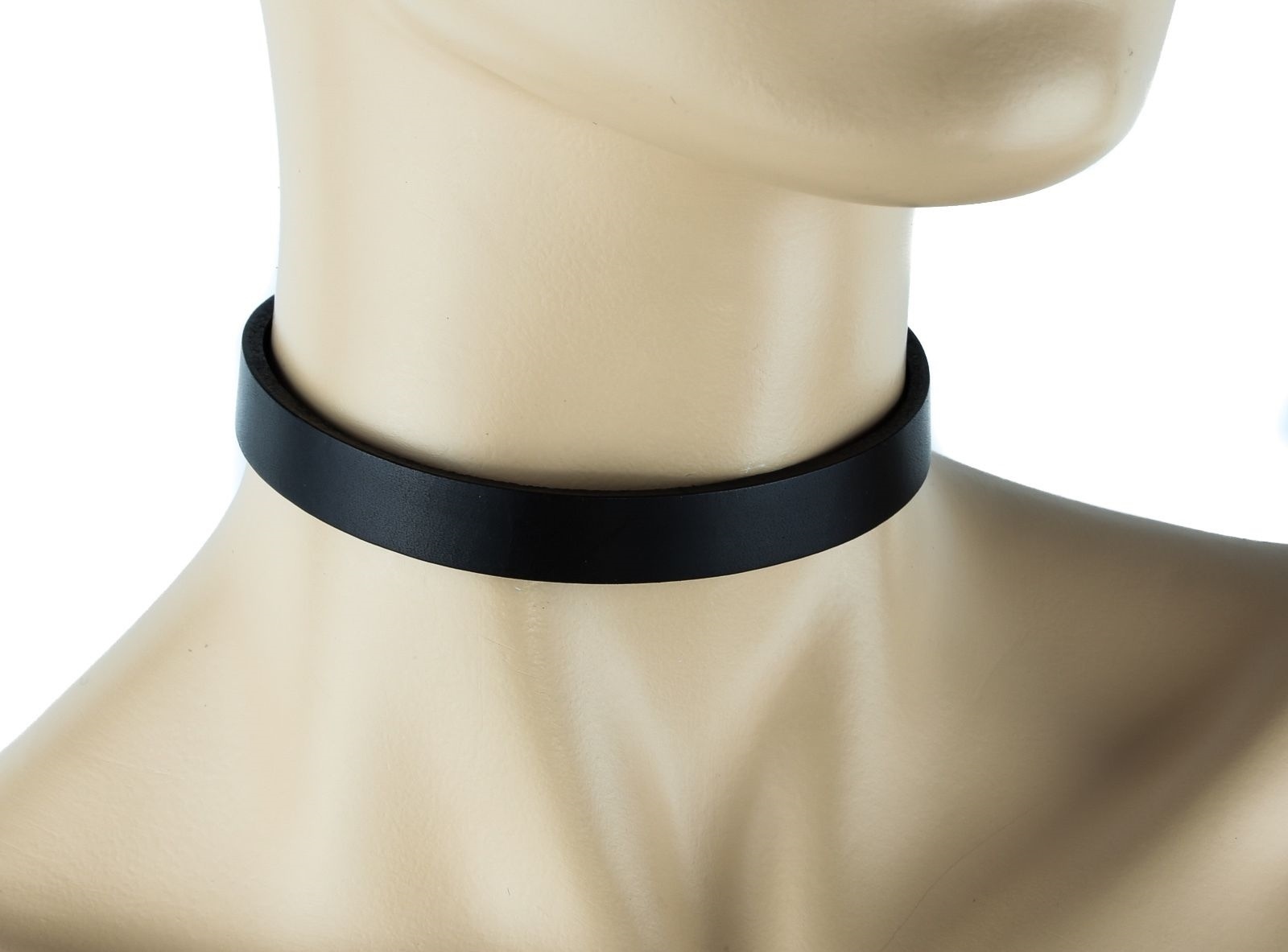 1/2″ Wide Plain Genuine Black Leather Choker Collar Necklace Roller Buckle