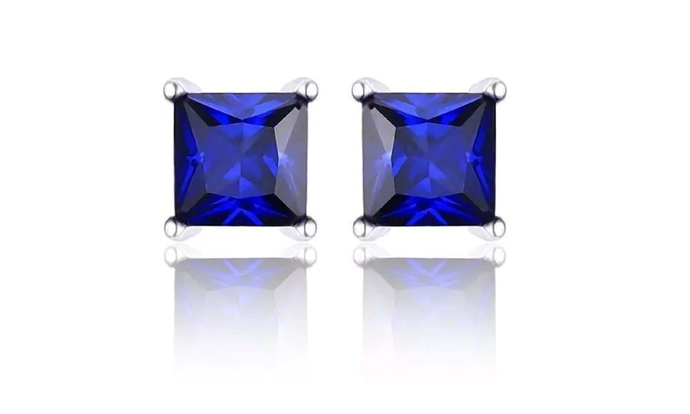 925 Sterling Silver 3 Pack Princess Cut Green Red and Blue Stud Earrings