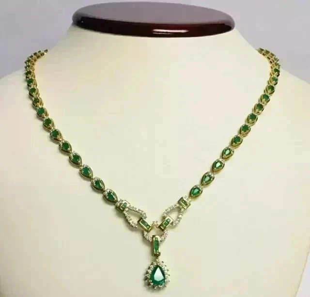 14Ct Pear Cut Lab-Created Emerald Women’s Tennis Necklace 14k White Gold Plated