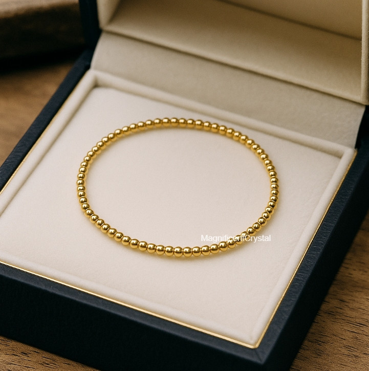 2PCS Vintage Dainty 2-3mm Gold Filled Beaded Layering Bracelet Stretch Jewelry