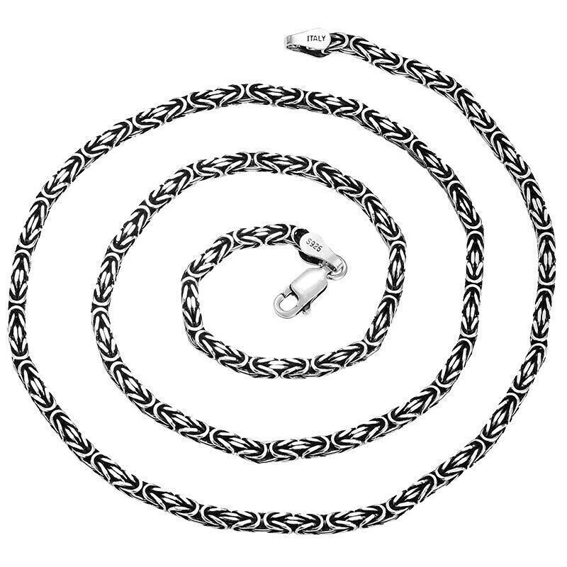 Pure Solid 925 Vintage Sterling Silver Necklace 2.5mm Byzantine Link Chain