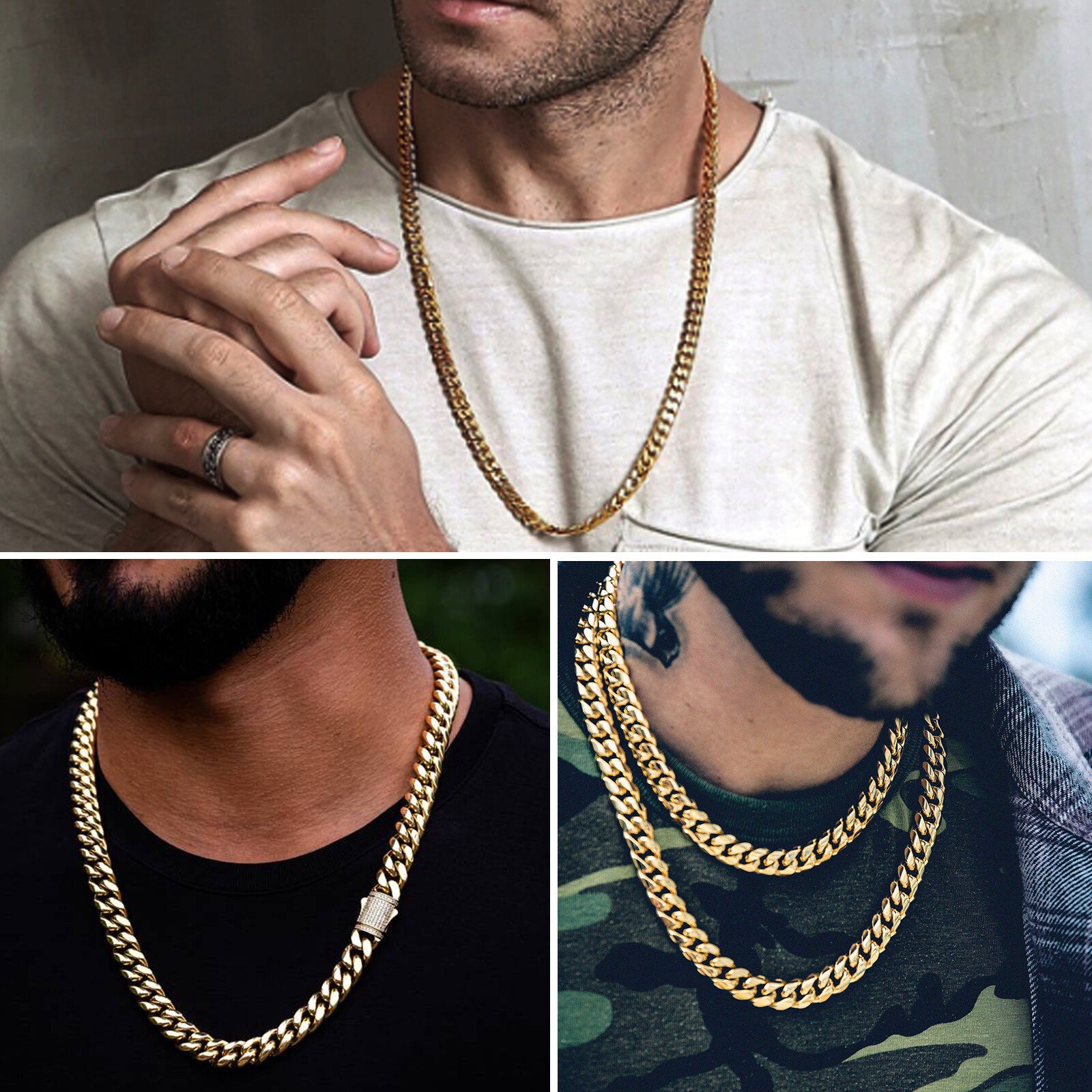 New Hot 6-14mm CZ Miami Cuban Link Chain Necklace Stainless Steel for Men Women