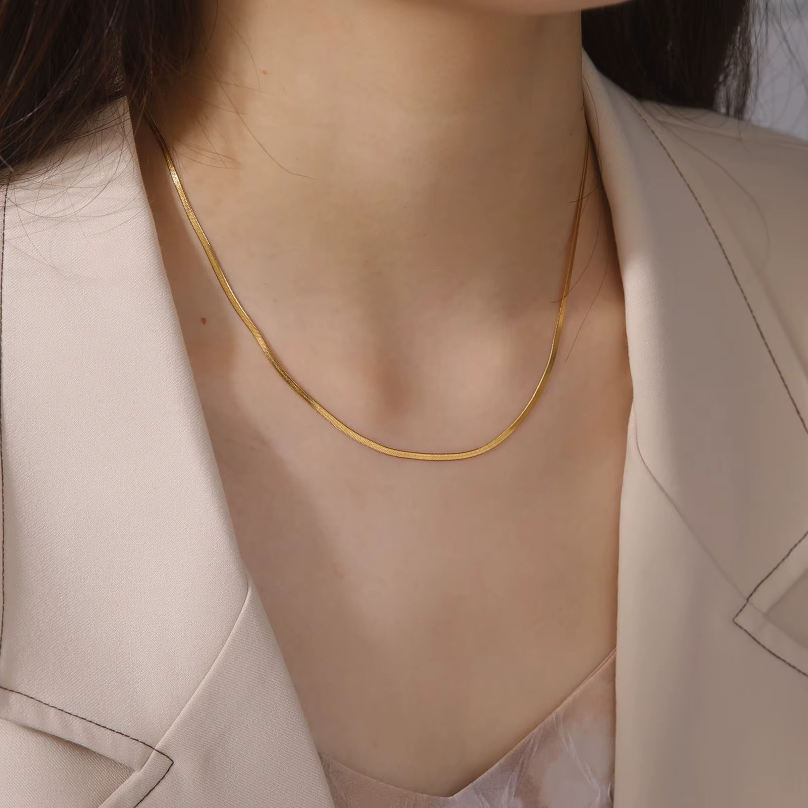 Stainless Steel Snake Chain Necklace Gold Herringbone Choker Unisex Jewelry Gift