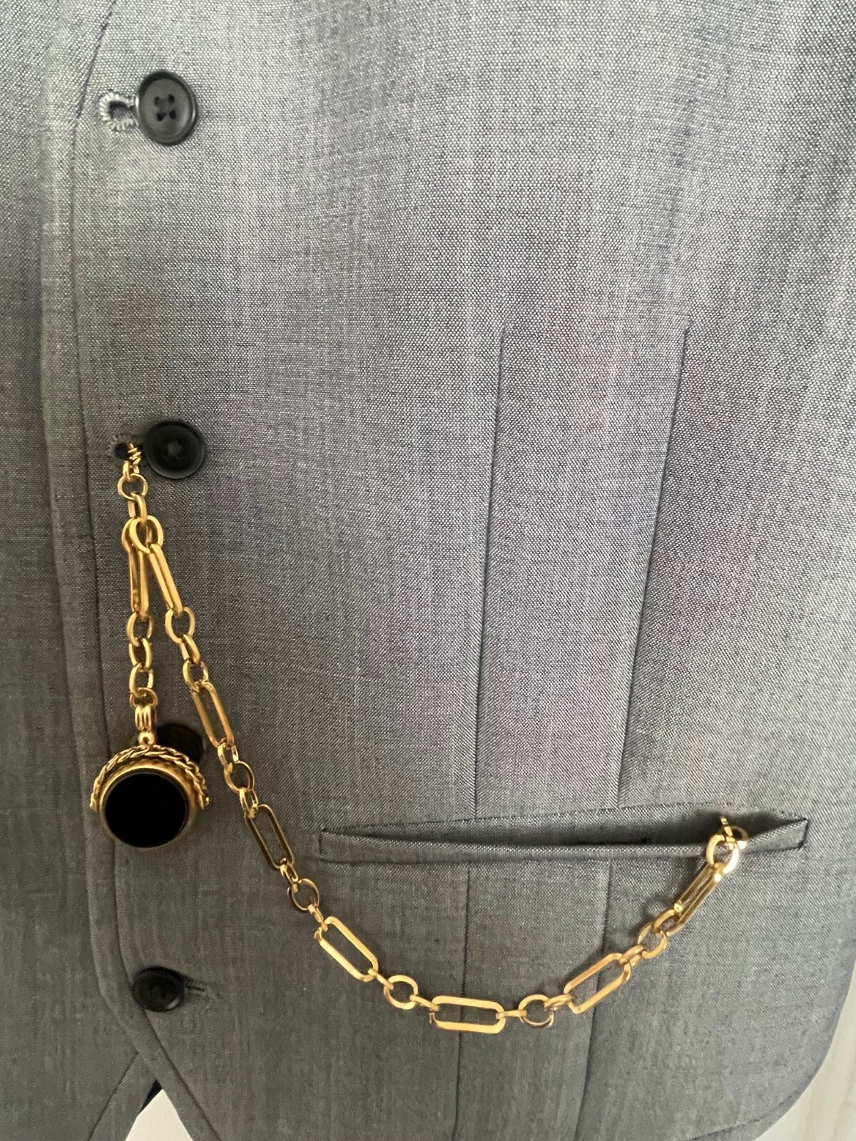 single albert trombone link gold plated albert pocket watch chain fob stone