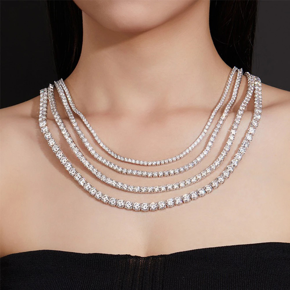 3-6.5mm Moissanite Tennis Necklace 925 Sterling Silver Hiphop Necklace Men Women