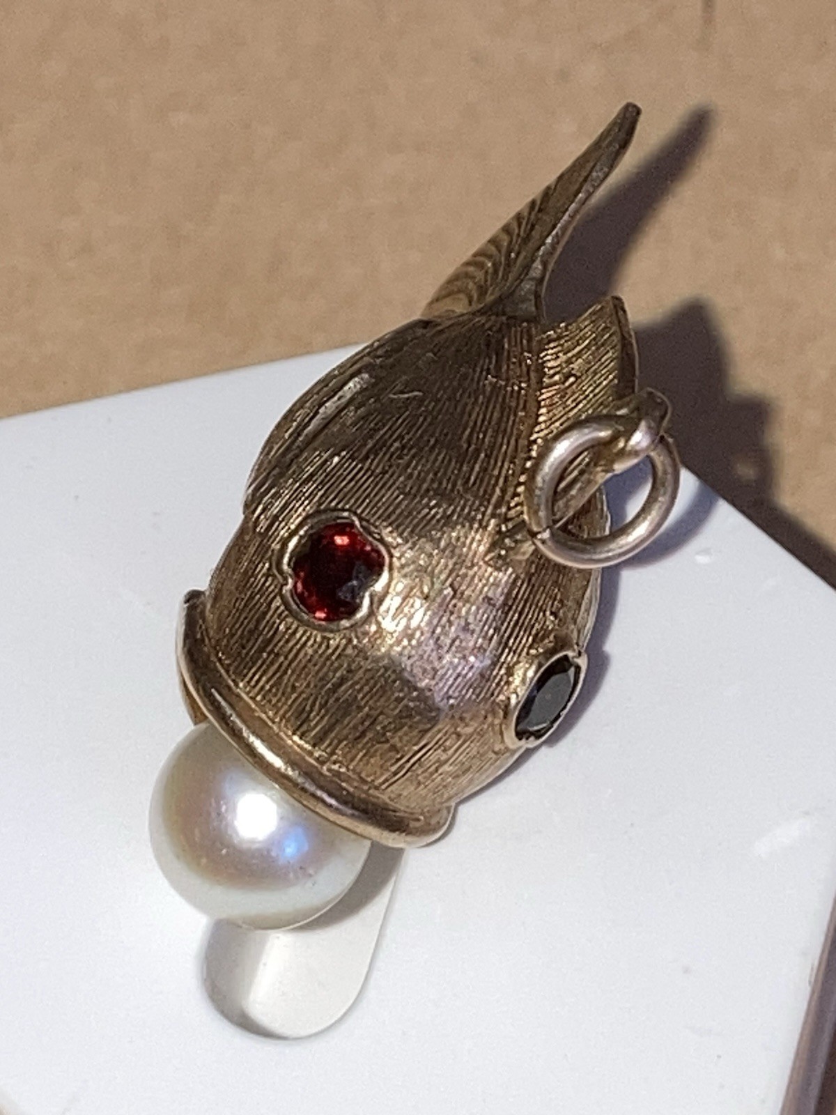 Gold Fish Charm 9 Carat With Pearl. Solid gold.