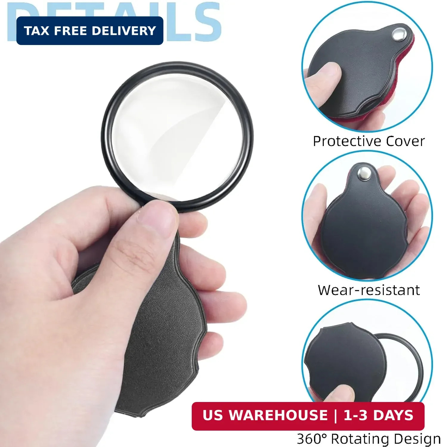 10X Small Magnifying Glass 2 PCS Mini Pocket Magnifier Folding Magnify Glass