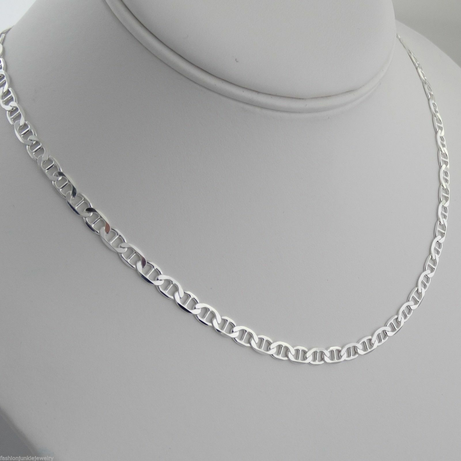 4.2mm Flat Marina Chain Necklace – 925 Sterling Silver-Mariner 16,18,20,22,24,30