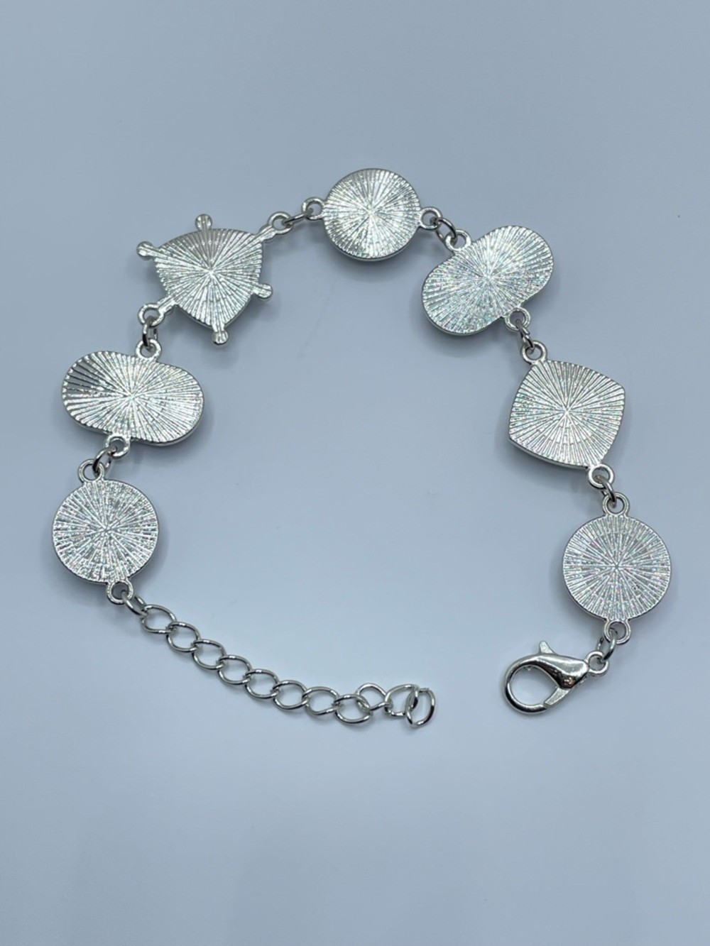 Silver Tone Blue Acrylic Link Bracelet Foil Statement Modern