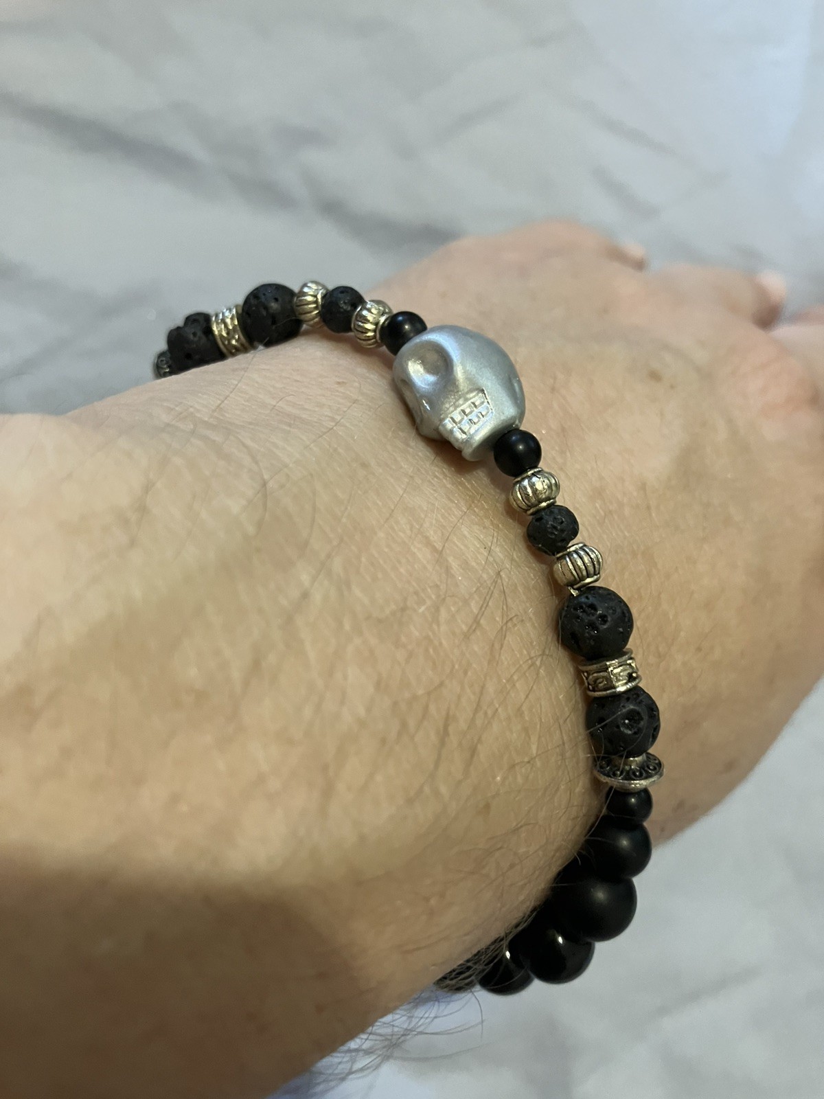 Skull and Lava Beads Bracelet for Essential Oils and Aromatherapy or Halloween