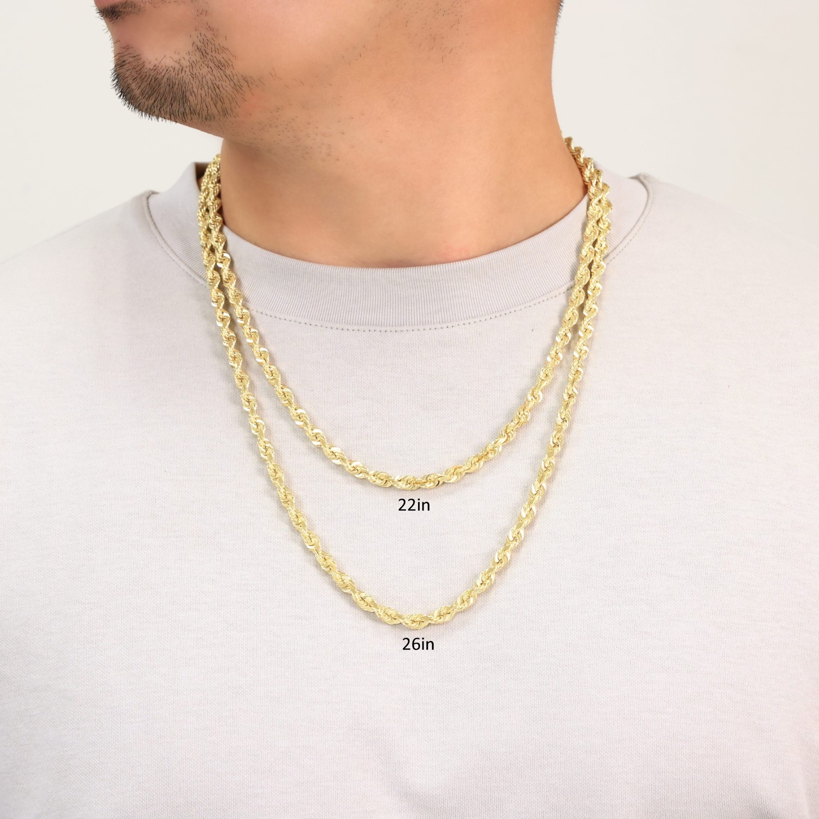 10K Yellow Gold 1.5mm-10mm Diamond Cut Rope Chain Necklace Mens Women 16″- 30″