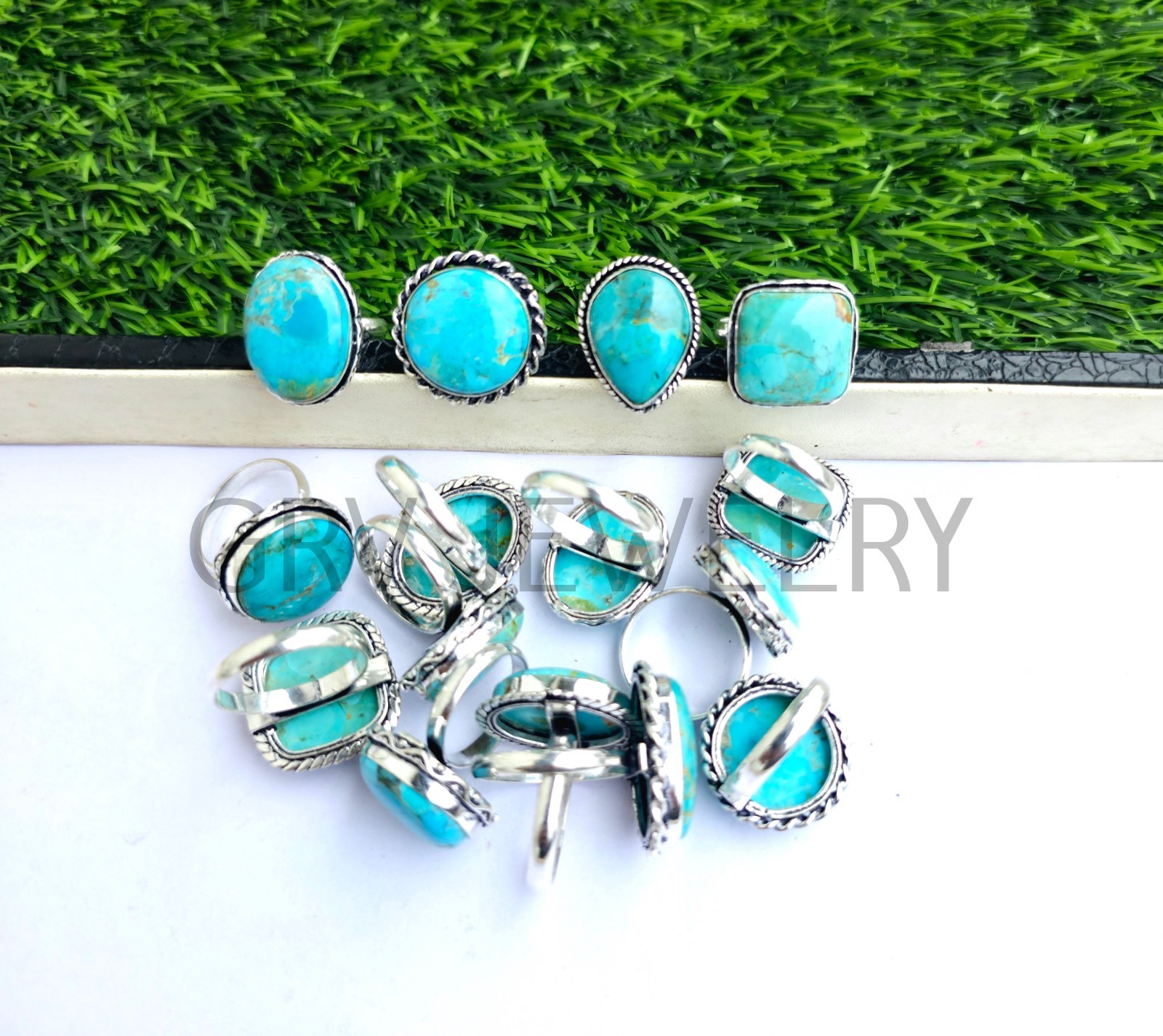 1-500 Pcs Chrysoprase In Wholesale Stone Rings Lot Bulk: Silver Plated Whr-80