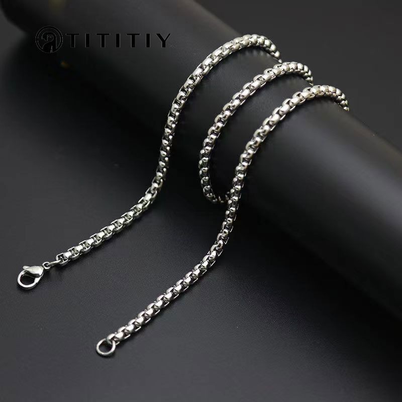 New Pure Titanium 3mm Square Rolo Box Chain Unisex Necklace Anti-allergy 22 inch