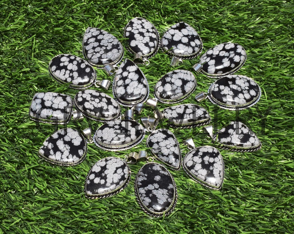 1-500 Pcs Snowflake Obsidian Pendant Wholesale Lot Bulk: Silver Plated WH-24