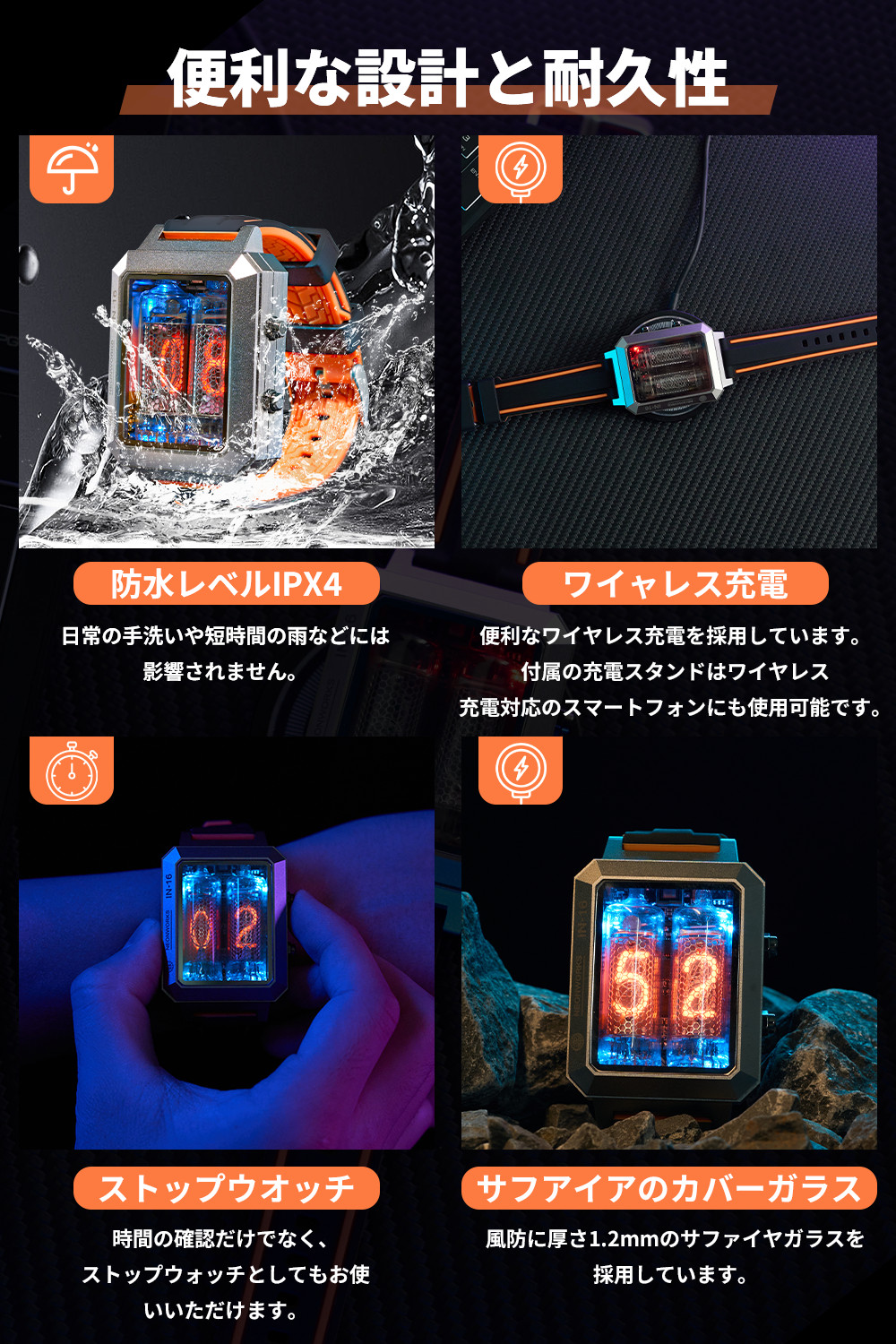New CYBERPUNK Watch IN-16 Nixie Tube Watch Hour&Minute Display Wireless Charge