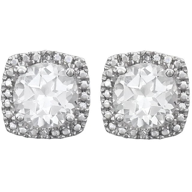 Sterling Silver Lab Grown White Sapphire & .015 CTW Natural Diamond Earrings