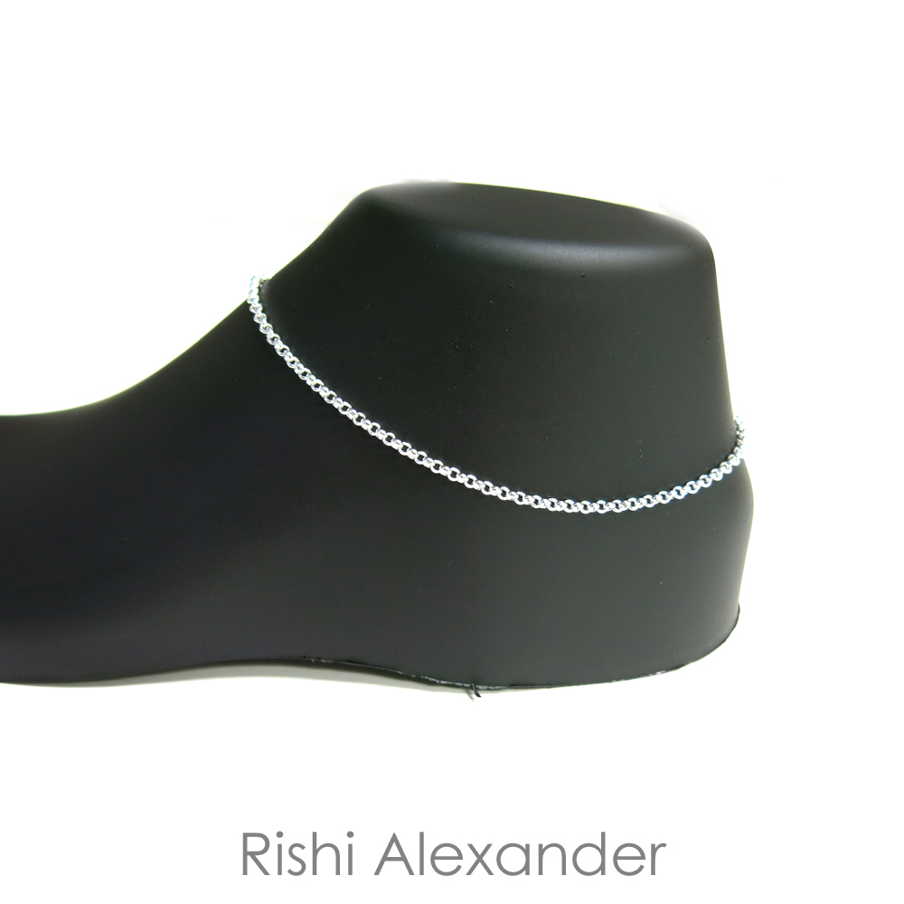 925 Sterling Silver Rolo Link Anklet Stamped .925 Italy