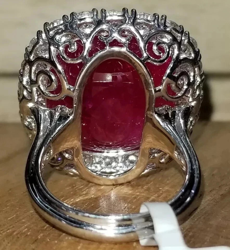 10.00 Ct Cushion Cut Natural Ruby Diamond Ring 925 Sterling Silver