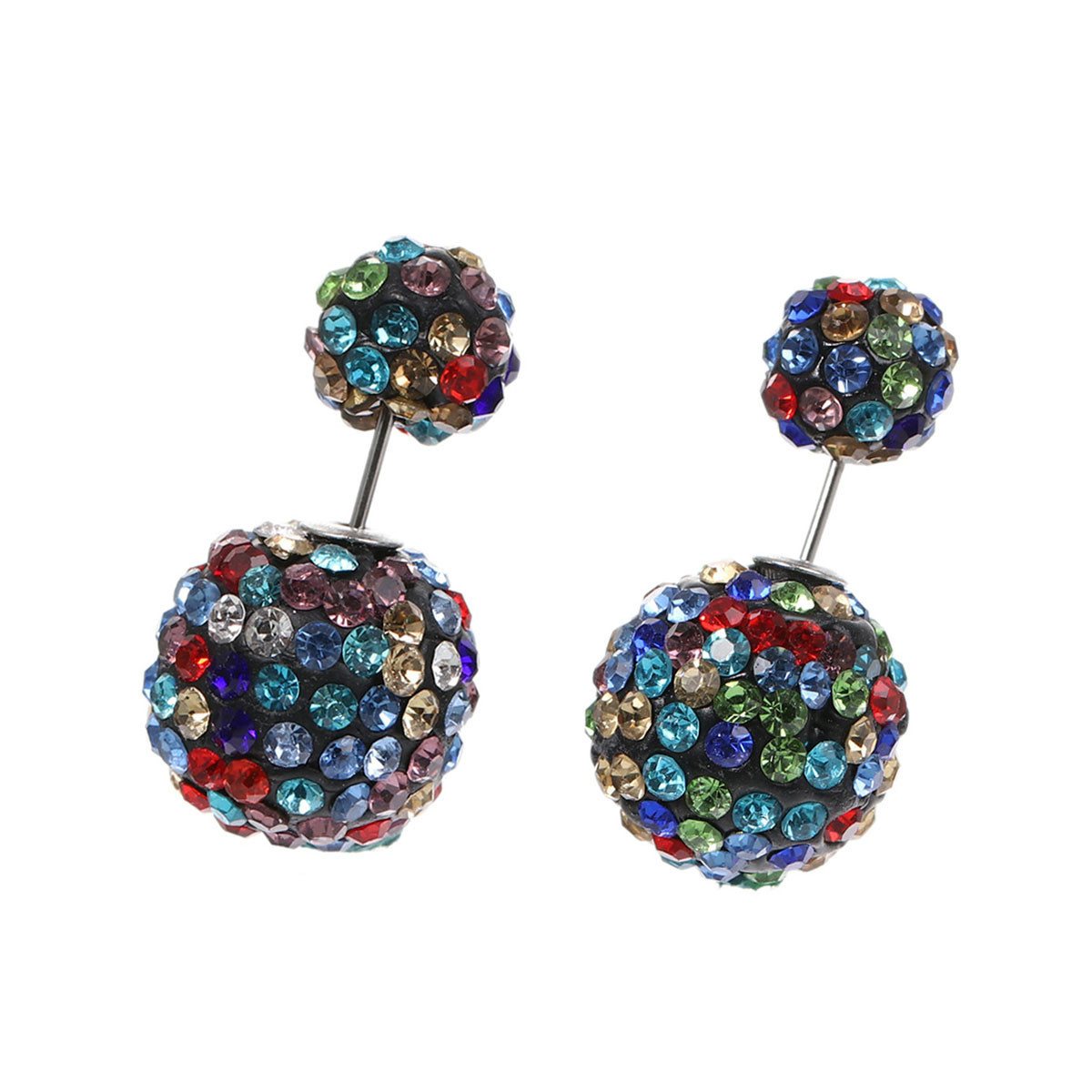 SEXY SPARKLES Clay Earrings Double Sided Ear Studs Round Pave Multicolor Rhinest