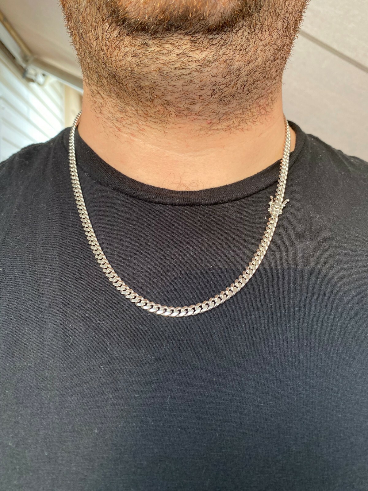 Mens Miami Cuban Link Chain Real Solid 925 Sterling Silver Box Lock Necklace 5mm