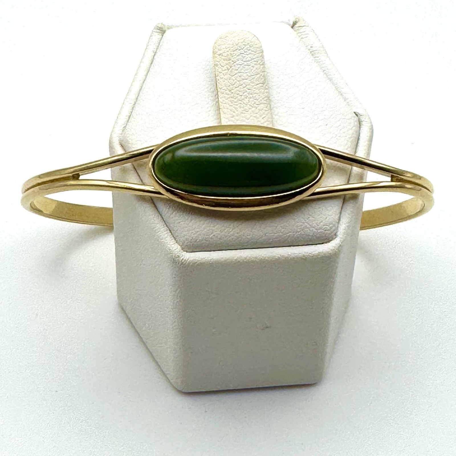 Goldtone Metal Green Bead Bangle Open Back Cuff Bracelet.