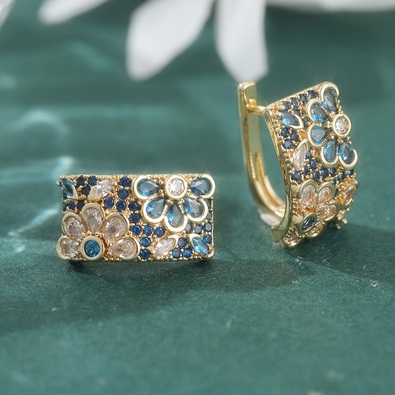 1Pairs Gold Curved Hoop Flower Earrings Multicolor Earrings Jewelry for Women