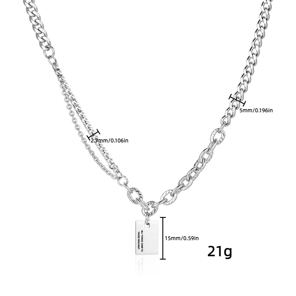 Silver Titanium Alloy Necklace Double Chain Square Tag Extension Choker Unisex