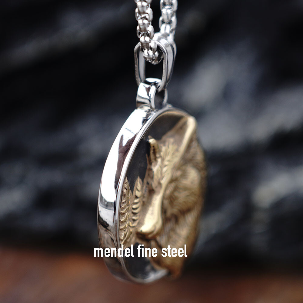 MENDEL Mens Stainless Steel Gold Plate Viking Wolf Head Pendant Necklace For Men