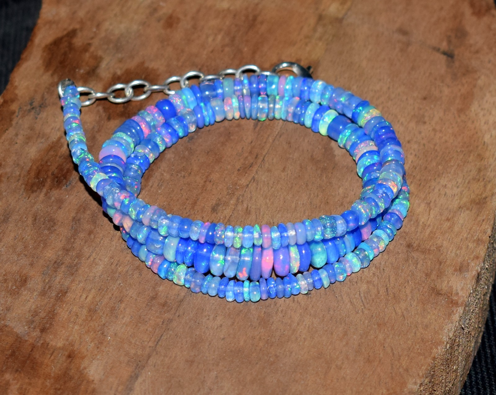 16”Natural Ethiopian Opal Welo Fire Opal Gemstone Beads Necklace AF0174