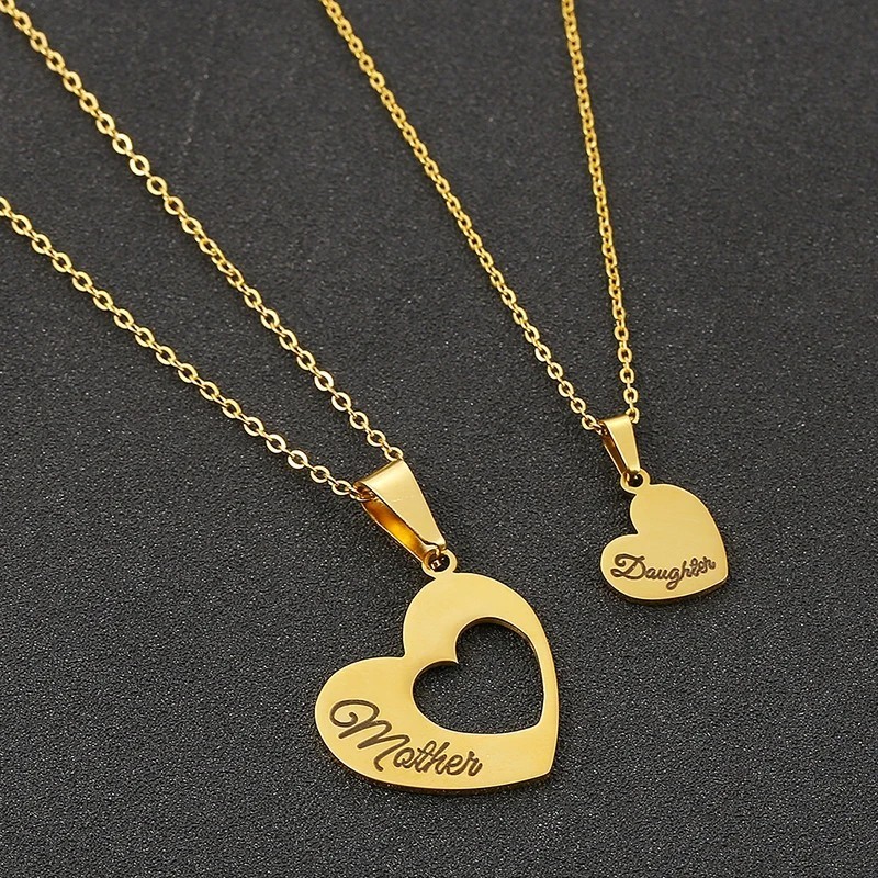 Mother Daughter Heart Necklace Set Matching Jewelry Pendant Mothers Day Gift