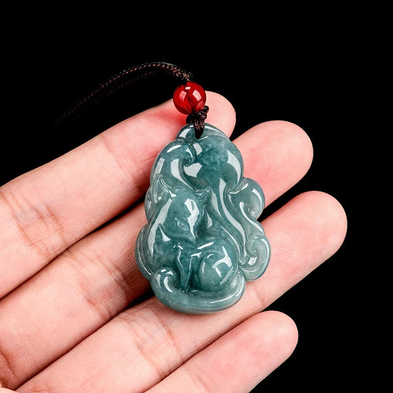 Real Grade A 100% Natural Green Jade Jadeite Women Men Lucky Fox Pendant