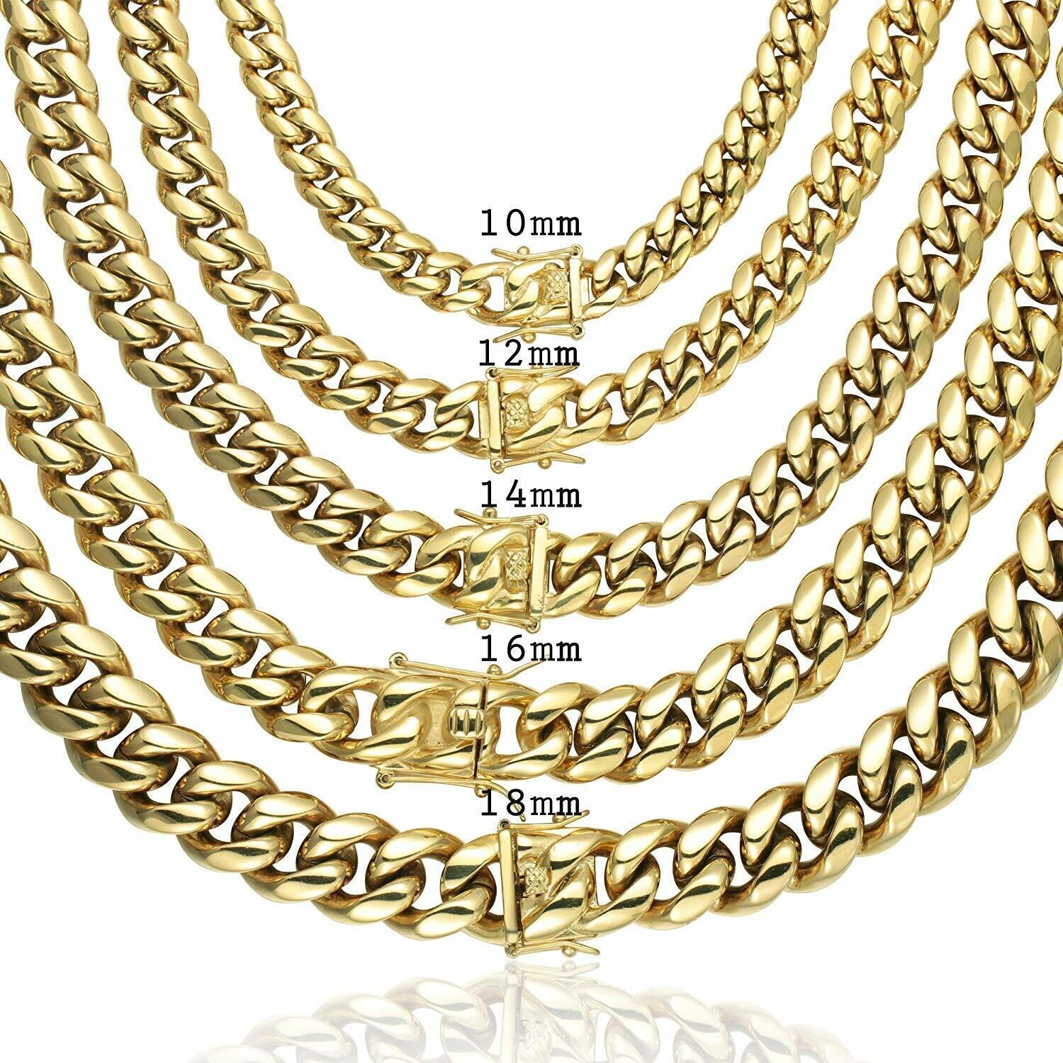 Real 14K/18K Gold Plated PVD Solid Miami Cuban Link Chain Bracelet Set 4mm-14mm