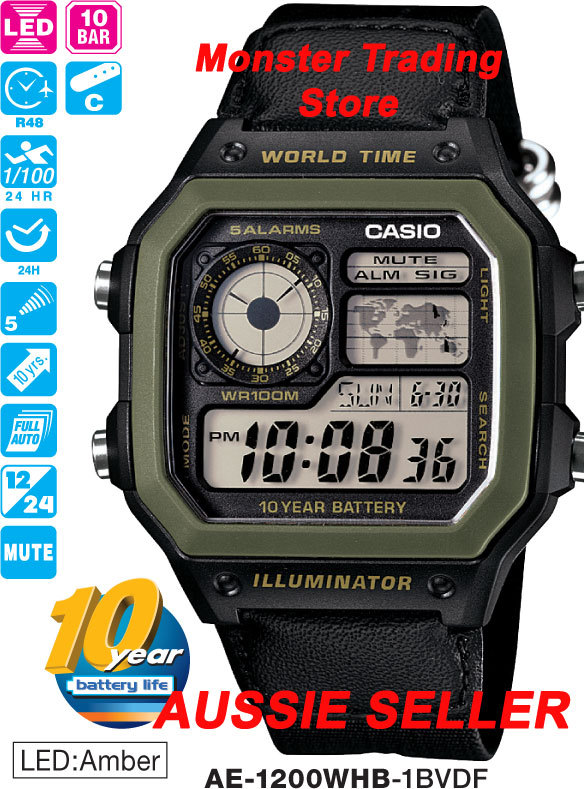 CASIO WATCH AE-1200WHB-1BV AE1200WHB AE1200 AE1200WH 12-MONTH WARRANTY