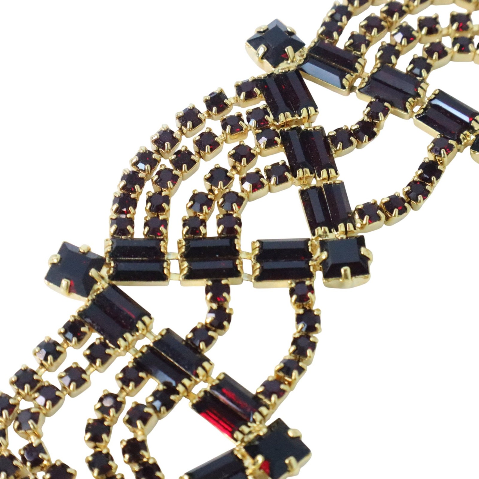 Vintage Czech Republic Garnet Glass Rhinestone Necklace Bracelet Earrings Set