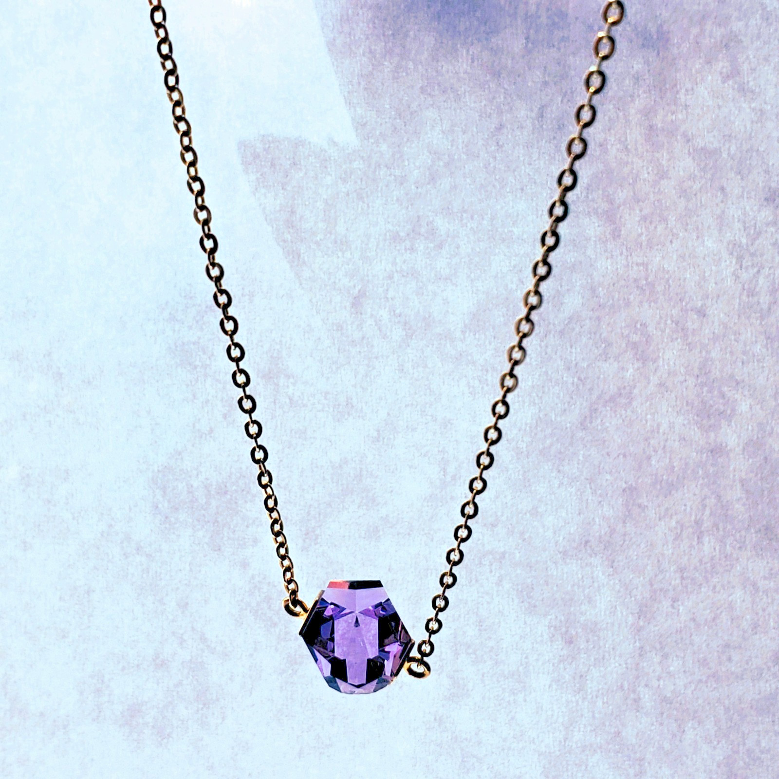 Swarovski “Nutshell Design Collection” Violet Hue Geometric Crystal Necklace