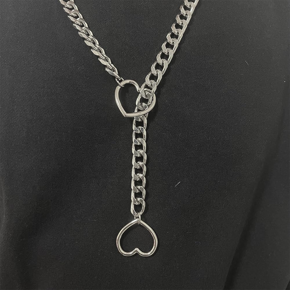 Heart Slip Chain Choker for Women 24 29 34 Silver Chunky Chains Choker Neckla