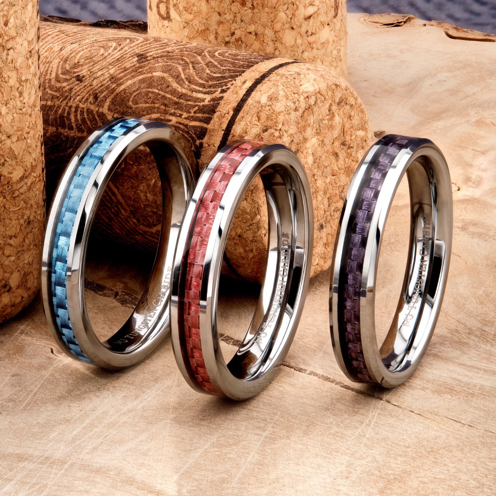 4mm Tungsten Carbide Blue, Pink or Purple Carbon Fiber Inlay Wedding Band