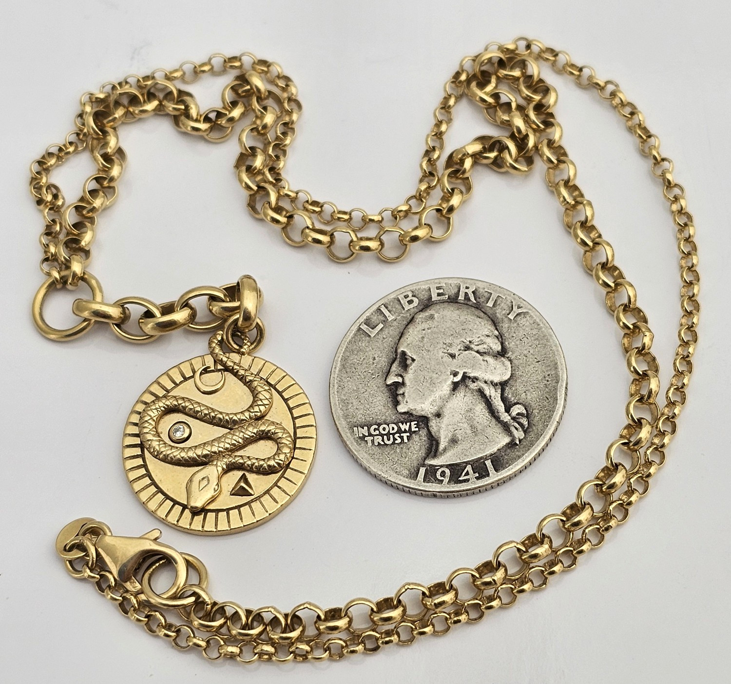 18K Gold FoundRae Wholeness Snake Medium Mixed Belcher Extension Necklace Pendan