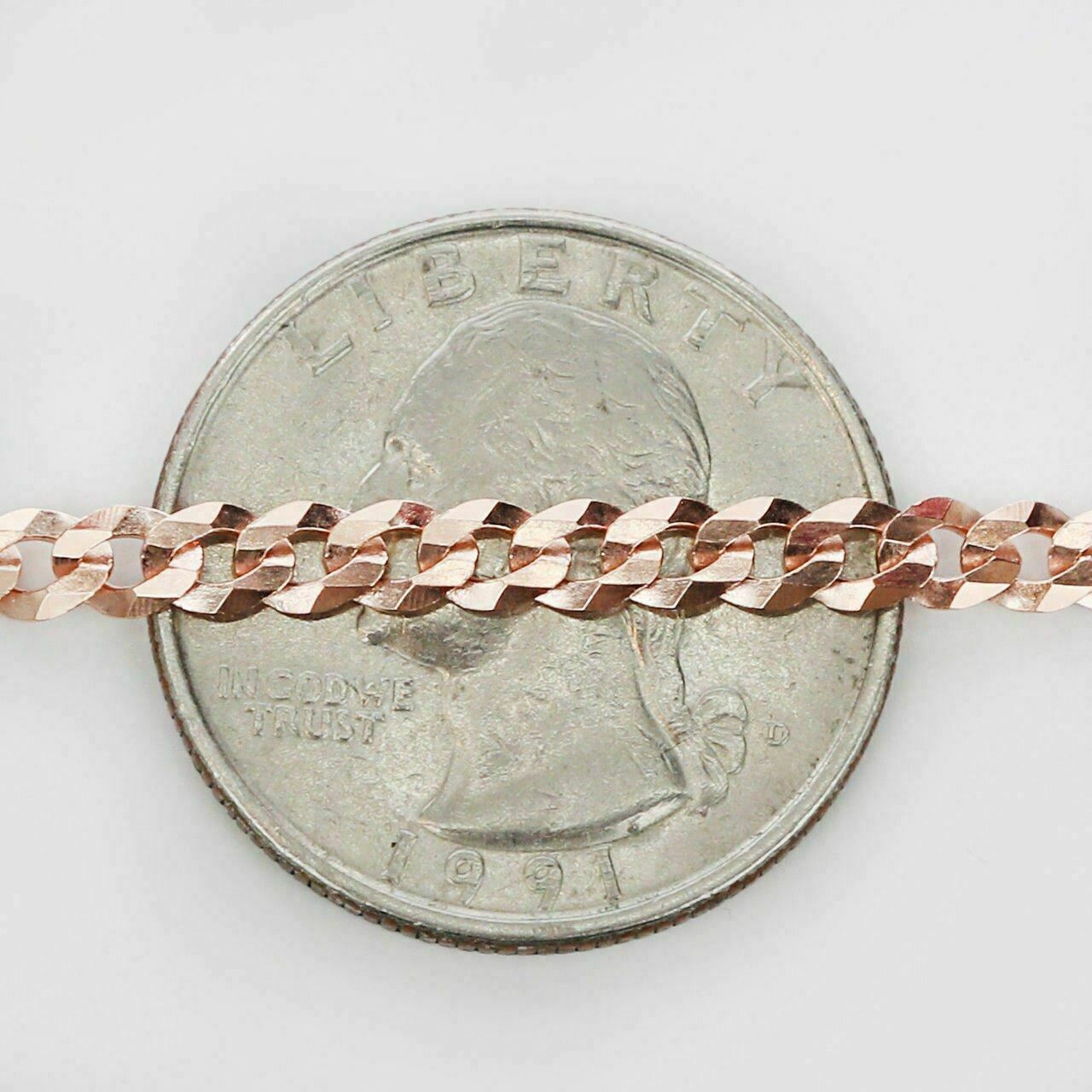 Men’s Women’s 14K Rose Gold Plated Solid 925 Silver Cuban Link Chain 4mm ITALY