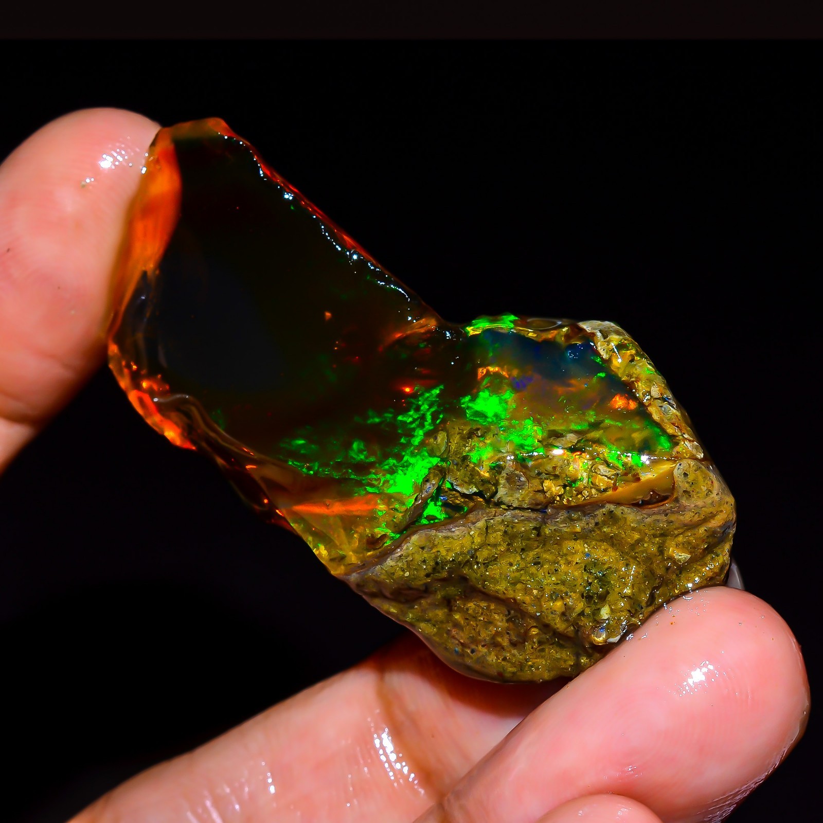 47.50 Ct Fire Opal Ethiopian Natural Oil Rough Gemstone For Jewelry 46x23x10 mm