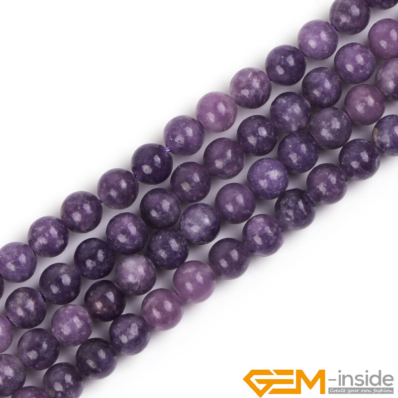 Natural Purple Lepidolite Round Polished Gemstone For Jewellery Making Beads 15″