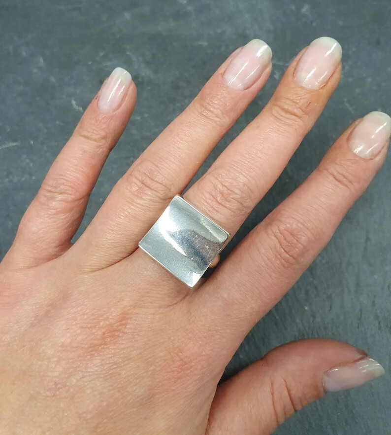 Large Square, 925 Sterling Silver Band &Statement Handmade Ring Allsize-B-49
