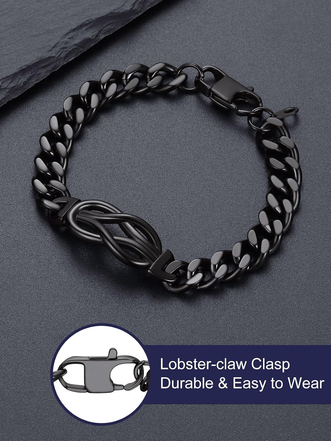 Inifinity Love Knot Cuban Link Chain Bracelets for Men Stainless Steel/Black Men